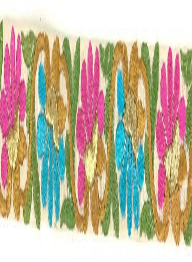 DaSync Sync Lace Border Materials Embroidered Embroidery Golden Sari Saree Blouse Dress Gown Decoration 9 Metre (Pink Blue) - Image 4